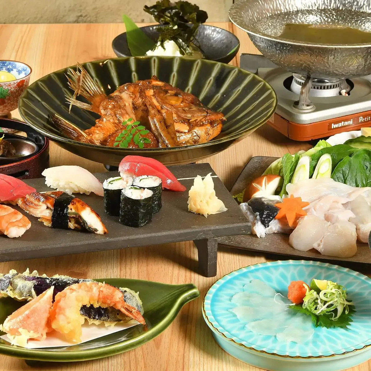 【ランチ限定 特上 コース】天ぷらやてっちり鍋、上握り寿司など 全8品＜接待/会食/記念日＞ 